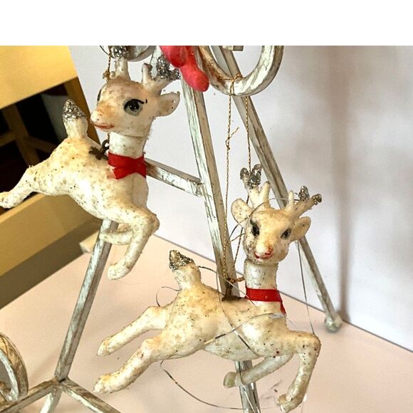 3 vintage plastic Reindeer Ornaments; 2 white and one red; glitter edges - Picture 7 of 8
